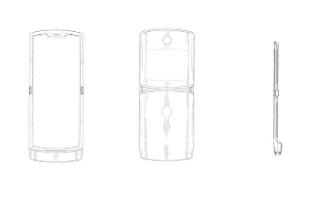 A patent drawings of the RAZR V3 showing its hinge, chin and secondary display
